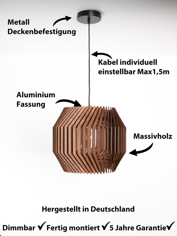 Pendelleuchte Manhattan – moderne Holz Designlampe aus Nussbaum oder Kirschholz