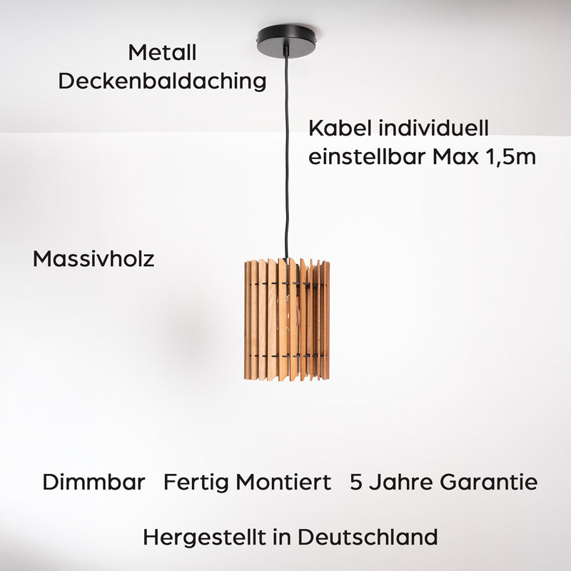 Pendelleuchte Holz Aufbau und Maße – Siena Lampe aus Massivholz mit Baldachin im Überblick
