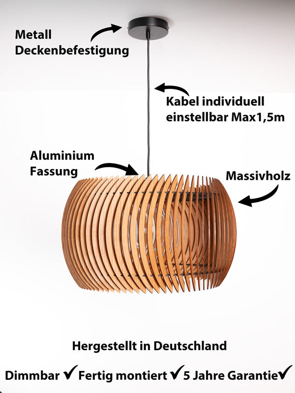 Pendelleuchte Siena aus Holz – handgefertigte Designlampe aus Nussbaum oder Kirschholz