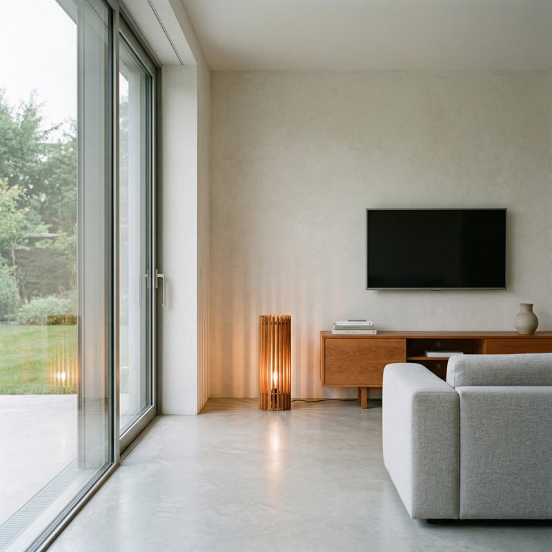 Design Bodenleuchte aus Holz – warme Beleuchtung für moderne Wohnräume mit natürlicher Ausstrahlung