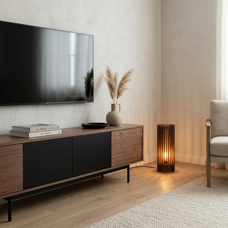 Holz Stehleuchte Wohnzimmer – indirektes Licht für entspannte Abende und ruhige Lichtstimmung