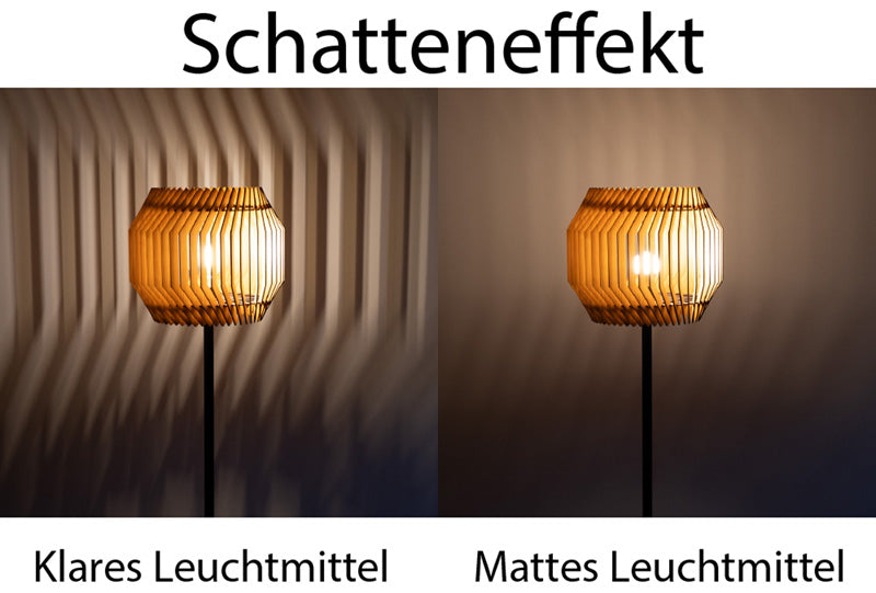 Holz Pendelleuchte Schatteneffekt – Unterschied zwischen klarem und mattem Leuchtmittel