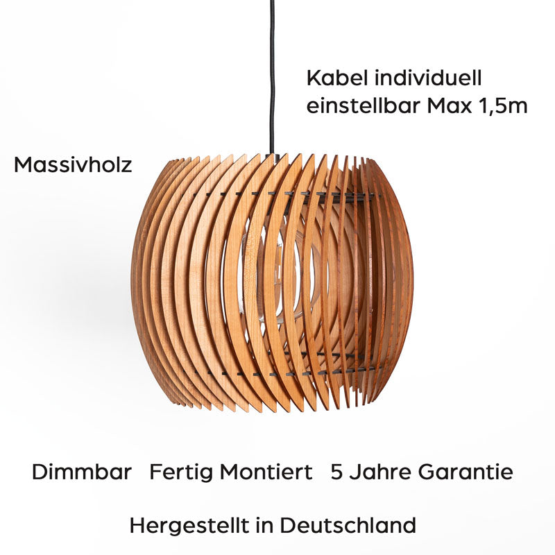 Holz Pendelleuchte rund – handgefertigte Designleuchte aus Massivholz