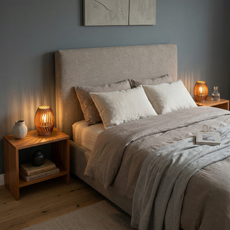 Tischleuchten aus Holz im Schlafzimmer – warmes Licht für eine harmonische und entspannte Atmosphäre