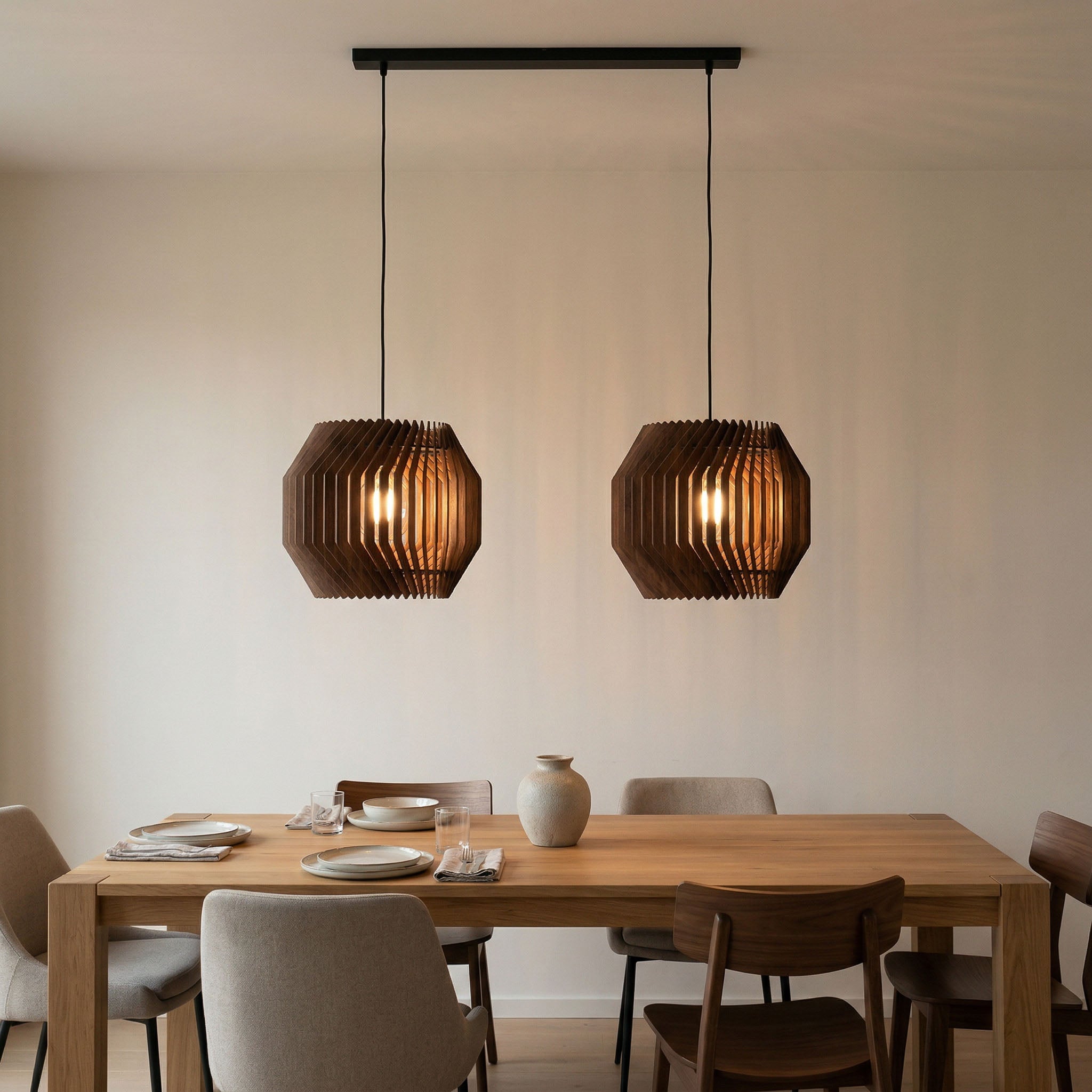 Pendelleuchte Eszimmer 2er set aus Nussbaum Holz
